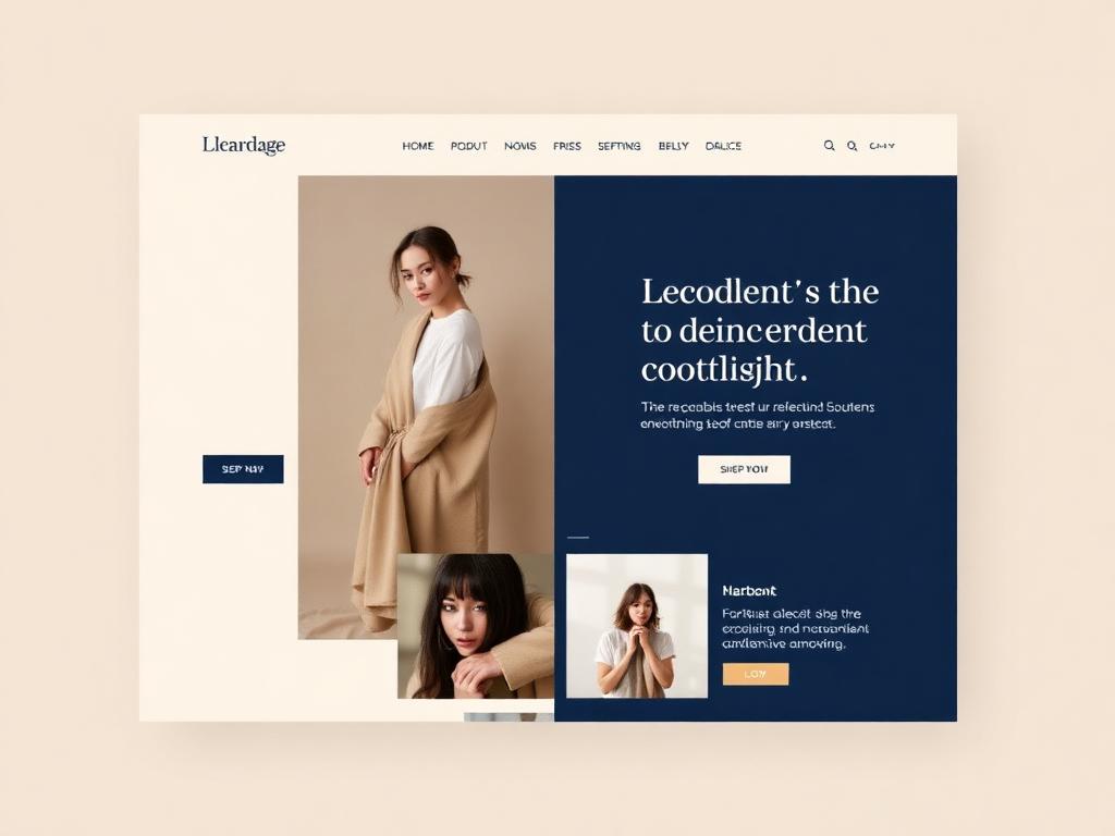 Fashion boutique website design with navy and bronze accents